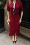Burgundy Kacie Scarf Detail Half Sleeve Front Slit Belted Women's Midi Dress - 5