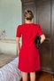 Red Sleeve Pleated Detail Half Sleeve Women's Mini Dress with Handle - 6