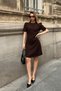 Brown Sleeve Pleated Detail Half Sleeve Women's Mini Dress with Handle - 3
