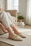 Women's Cream Knitted Buckle Detailed Closed-Front Slippers - Casual Stylish Knitwear Model