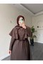 21252 - Minimal Cape Detailed Lace-Up Dress Brown - 3