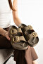 Khaki Women's Double Buckle Stylish Comfortable Slippers - 3