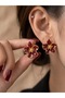 2-Piece Burgundy Enameled Flower Earrings Women's Earrings Allergy-Free Stylish Daily Jewelry Steel Jewelry