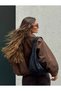 Oversize Suede Women's Jacket with Epaulet Detail, Stylish Seasonal Model - 5