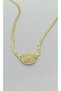 Green Stone Detailed Eye Figured Wicker Chain Gold Necklace (45+5 cm)
