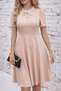 Women's Short Sleeve Collar Lace-Up and Ruffled Midi Janjan Crepe Dress