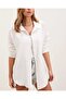 20153 Single Pocketed Oversized Linen Shirt - White