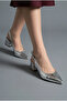 Women's Leather Buckle Detailed Silver New Season Low Heel Shoes - 5