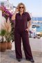 Women's Polo Collar Half-Zip Wide-Leg Two-Piece Set - Effortless Athletic Elegance