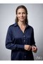 Women's Navy Blue Silk-Look Satin Shirt - Classic Collar Long Sleeve - 8