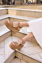 Simal Women's Nude Genuine Leather Suet Padded Heel Sandals - 5
