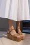 Simal Women's Nude Genuine Leather Suet Padded Heel Sandals - 6