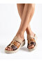 Genuine Leather Beige Orthopedic Sole Adjustable Velcro Women's Slippers