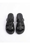 Genuine Leather Black Orthopedic Sole Adjustable Velcro Women's Slippers - 5