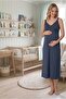 Women's Plaid Patterned Lace 2-Piece Maternity Nightgown Set with Dressing Gown - 4