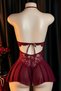 Women's Burgundy Lace and Tulle Detailed Deep V-Neck Teddy Nightgown - 3