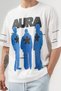 Aura Chest Design Detailed Crew Neck Oversize T-Shirt - 2