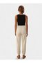 Women's Beige Jogger Linen Trousers with Elastic Waist and Pockets, Casual and Comfortable - 5
