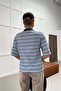 Polo Collar Striped Tshirt Blue - 6