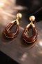 Gold Color Modern Design Brown Detailed Earrings Stylish Lightweight Non-Tarnish Plated Bijouterie Earrings - 4
