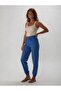 Women's Blue Jogger Linen Trousers with Elastic Waist and Pockets, Casual and Comfortable - 6
