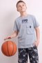 Boy's Camouflage Shorts Set Gray T-Shirt Printed Sports Combination - 2