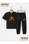 Colorful Text Printed Top and Bottom Tracksuit/T-Shirt Two-Piece Children's Set (Pocketed Tracksuit Pants)