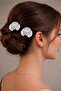 Silver Ceramic Flower Patterned Bridal Hair Accessory with Pearls Promise, Engagement, Wedding Bun Hairpin 2 Pieces