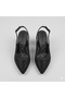 (Özmaçan) Women's Evening Dress Shoes with Drop Stone Detail, Closed Toe, Thick Heels, Black - 3