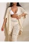 Bohemian Women's Clothing Summer Crochet Knit Three-Quarter Sleeve Kimono and Pants Cover-Up Set White Beach Vacation - 4