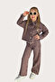 Girl's Stoned Jean Pants - Jacket Set (Brown)