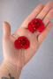 Red Color Flower Patterned Pearl Bridal Hair Accessory Promise, Engagement, Wedding Bun Hairpin 2 Pieces - 7
