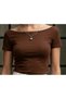 Women's Brown Boat Neck Flexible Short Sleeve Summer Viscose Blouse - 3