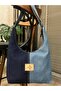 Women's Two-Tone Denim Shoulder Bag Casual Jean Bag - 5