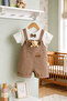 Baby Salopet Set with Teddy Bear, Navy Blue Brown, Holiday Set