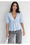 V-Neck Fabric Tie-Up Blouse - 2