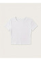 Women's White Crew Neck Short Sleeve Ribbed Camisole Crop Blouse - 5