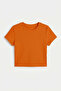 Women's Orange Crew Neck Lycra Short Sleeve Body Crop Blouse - 5