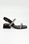 Silvia Stoned Double-Strapped Short Block Heel Evening Dress Sandals - Black Wrinkled - 3