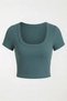 Women's Petrol Green U Neck Short Sleeve Ribbed Camisole Body Blouse - 4