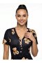 Women's Teddy Bear Patterned Short Sleeve Shorts Jumpsuit V-Neck Buttoned Casual Home Wear - 3