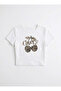 Women's White Cherry Leopard Patterned Crew Neck Lycra Short Sleeve Body Crop Blouse - 7
