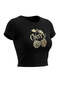 Women's Black Cherry Leopard Patterned Crew Neck Lycra Short Sleeve Body Crop Blouse - 6