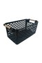 2 Pieces Wooden Color Plastic Handle Organizer Basket Organizer (Black) - 2