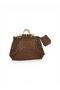 Women's Brown Openwork Wicker Hand Knitted Handbag with Wooden Detail - 2