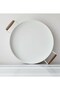 37cm White Metal Tray with Wooden Handle Round Tray Tea Presentation Tray - 3