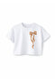 Leopard Bow Girls' White Cotton Crew Neck Oversize Off-Shoulder Basic Crop (Ages 7-14)