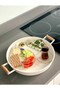37cm White Metal Tray with Wooden Handle Round Tray Tea Presentation Tray - 2