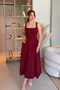 Elegant Flared Maxi Burgundy Dress with Straps - 3