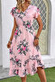 New Season Women's Short Sleeve V-Neck Patterned Midi Single Jersey Summer Dress - 2